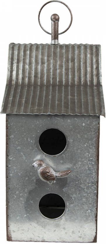Clayre & Eef Decoratie Vogelhuis Vogel 14x14x30 Cm Grijs Bruin Ijzer Vogelhuisje Hangend Nestkastje Grijs Vogelhuisje online kopen